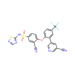 N#Cc1cncc(-c2cc(C(F)(F)F)ccc2Oc2ccc(S(=O)(=O)Nc3ncns3)cc2C#N)c1 ZINC000095585202