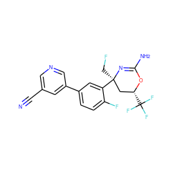 N#Cc1cncc(-c2ccc(F)c([C@]3(CF)C[C@@H](C(F)(F)F)OC(N)=N3)c2)c1 ZINC000218663230