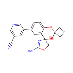 N#Cc1cncc(-c2ccc3c(c2)[C@@]2(COC(N)=N2)C2(COC2)C2(CCC2)O3)c1 ZINC000149403564