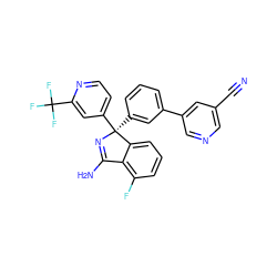 N#Cc1cncc(-c2cccc([C@@]3(c4ccnc(C(F)(F)F)c4)N=C(N)c4c(F)cccc43)c2)c1 ZINC000095576333