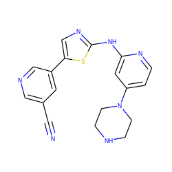 N#Cc1cncc(-c2cnc(Nc3cc(N4CCNCC4)ccn3)s2)c1 ZINC000034839065