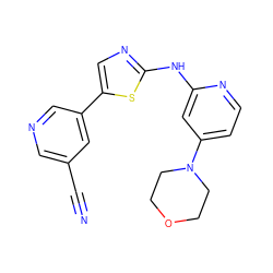 N#Cc1cncc(-c2cnc(Nc3cc(N4CCOCC4)ccn3)s2)c1 ZINC000084617666