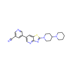 N#Cc1cncc(-c2cnc3nc(N4CCC(N5CCCCC5)CC4)sc3c2)c1 ZINC000045302233