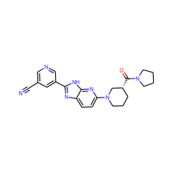 N#Cc1cncc(-c2nc3ccc(N4CCC[C@@H](C(=O)N5CCCC5)C4)nc3[nH]2)c1 ZINC001772639652