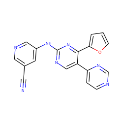 N#Cc1cncc(Nc2ncc(-c3ccncn3)c(-c3ccco3)n2)c1 ZINC000028645187