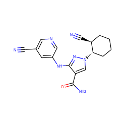 N#Cc1cncc(Nc2nn([C@H]3CCCC[C@@H]3C#N)cc2C(N)=O)c1 ZINC000221150600