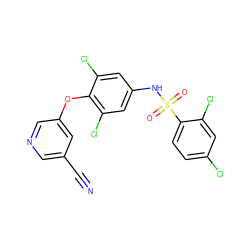 N#Cc1cncc(Oc2c(Cl)cc(NS(=O)(=O)c3ccc(Cl)cc3Cl)cc2Cl)c1 ZINC000095592374