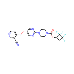 N#Cc1cnccc1COc1cnc(N2CCN(C(=O)O[C@@H]3CC(F)(F)C3(F)F)CC2)nc1 ZINC000096269992