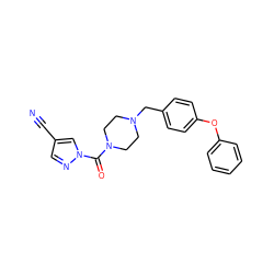 N#Cc1cnn(C(=O)N2CCN(Cc3ccc(Oc4ccccc4)cc3)CC2)c1 ZINC000299823822