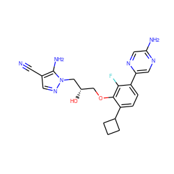 N#Cc1cnn(C[C@@H](O)COc2c(C3CCC3)ccc(-c3cnc(N)cn3)c2F)c1N ZINC000224560976