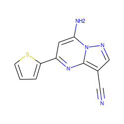 N#Cc1cnn2c(N)cc(-c3cccs3)nc12 ZINC000084652730