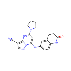 N#Cc1cnn2c(Nc3ccc4c(c3)CCC(=O)N4)cc(N3CCCC3)nc12 ZINC001772626219