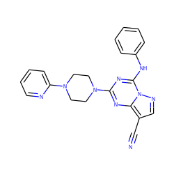 N#Cc1cnn2c(Nc3ccccc3)nc(N3CCN(c4ccccn4)CC3)nc12 ZINC000028707959