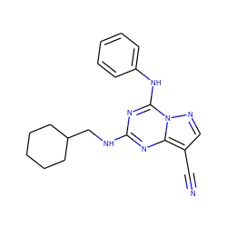 N#Cc1cnn2c(Nc3ccccc3)nc(NCC3CCCCC3)nc12 ZINC000016052397