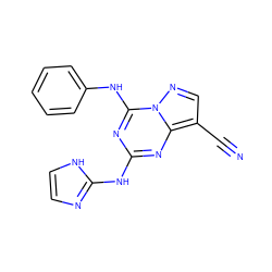 N#Cc1cnn2c(Nc3ccccc3)nc(Nc3ncc[nH]3)nc12 ZINC000028707946