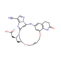 N#Cc1cnn2c3cc(nc12)N1C[C@H](C[C@H]1CC(=O)O)OC/C=C/COc1cc(cc2c1NC(=O)CC2)N3 ZINC001772628936