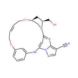 N#Cc1cnn2c3cc(nc12)N1C[C@H](C[C@H]1CO)OC/C=C/COc1cccc(c1)N3 ZINC001772613397