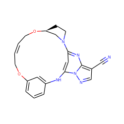 N#Cc1cnn2c3cc(nc12)N1CC[C@@H](C1)OC/C=C/COc1cccc(c1)N3 ZINC001772588606