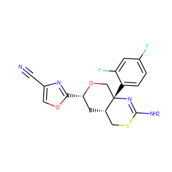 N#Cc1coc([C@H]2C[C@H]3CSC(N)=N[C@@]3(c3ccc(F)cc3F)CO2)n1 ZINC000169708480