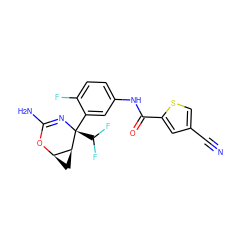 N#Cc1csc(C(=O)Nc2ccc(F)c([C@@]3(C(F)F)N=C(N)O[C@@H]4C[C@@H]43)c2)c1 ZINC000226102291