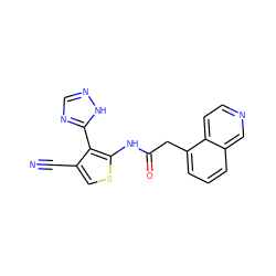 N#Cc1csc(NC(=O)Cc2cccc3cnccc23)c1-c1ncn[nH]1 ZINC000066077425