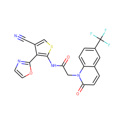 N#Cc1csc(NC(=O)Cn2c(=O)ccc3cc(C(F)(F)F)ccc32)c1-c1ncco1 ZINC000072181609