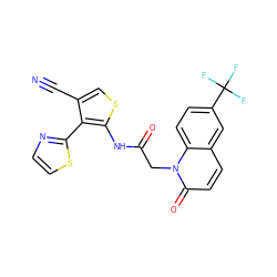 N#Cc1csc(NC(=O)Cn2c(=O)ccc3cc(C(F)(F)F)ccc32)c1-c1nccs1 ZINC000072181610