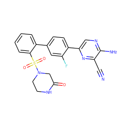 N#Cc1nc(-c2ccc(-c3ccccc3S(=O)(=O)N3CCNC(=O)C3)cc2F)cnc1N ZINC000224720404