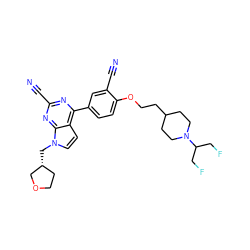 N#Cc1nc(-c2ccc(OCCC3CCN(C(CF)CF)CC3)c(C#N)c2)c2ccn(C[C@@H]3CCOC3)c2n1 ZINC001772605920