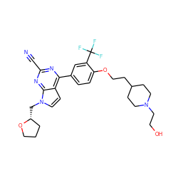 N#Cc1nc(-c2ccc(OCCC3CCN(CCO)CC3)c(C(F)(F)F)c2)c2ccn(C[C@@H]3CCCO3)c2n1 ZINC001772580694