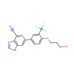 N#Cc1nc(-c2ccc(OCCCO)c(C(F)(F)F)c2)cc2[nH]cnc12 ZINC000058506521