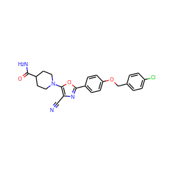 N#Cc1nc(-c2ccc(OCc3ccc(Cl)cc3)cc2)oc1N1CCC(C(N)=O)CC1 ZINC000002429060