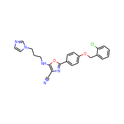 N#Cc1nc(-c2ccc(OCc3ccccc3Cl)cc2)oc1NCCCn1ccnc1 ZINC000002419734