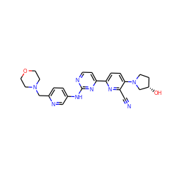 N#Cc1nc(-c2ccnc(Nc3ccc(CN4CCOCC4)nc3)n2)ccc1N1CC[C@H](O)C1 ZINC001772608206