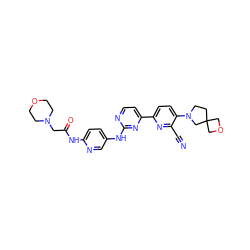 N#Cc1nc(-c2ccnc(Nc3ccc(NC(=O)CN4CCOCC4)nc3)n2)ccc1N1CCC2(COC2)C1 ZINC000221993047