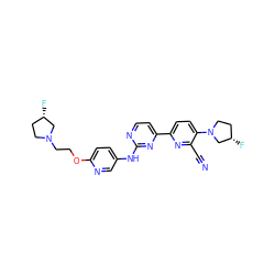 N#Cc1nc(-c2ccnc(Nc3ccc(OCCN4CC[C@H](F)C4)nc3)n2)ccc1N1CC[C@H](F)C1 ZINC000221973900