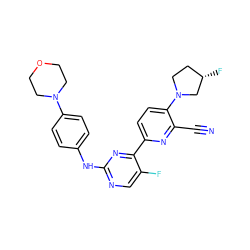 N#Cc1nc(-c2nc(Nc3ccc(N4CCOCC4)cc3)ncc2F)ccc1N1CC[C@H](F)C1 ZINC001772635302