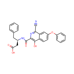 N#Cc1nc(C(=O)N[C@@H](CC(=O)O)Cc2ccccc2)c(O)c2ccc(Oc3ccccc3)cc12 ZINC000146706976