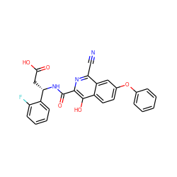 N#Cc1nc(C(=O)N[C@@H](CC(=O)O)c2ccccc2F)c(O)c2ccc(Oc3ccccc3)cc12 ZINC000146697563