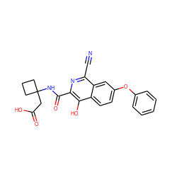 N#Cc1nc(C(=O)NC2(CC(=O)O)CCC2)c(O)c2ccc(Oc3ccccc3)cc12 ZINC000146765684