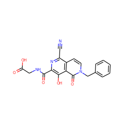 N#Cc1nc(C(=O)NCC(=O)O)c(O)c2c(=O)n(Cc3ccccc3)ccc12 ZINC000169710943