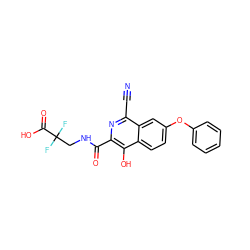 N#Cc1nc(C(=O)NCC(F)(F)C(=O)O)c(O)c2ccc(Oc3ccccc3)cc12 ZINC000146738537