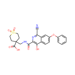 N#Cc1nc(C(=O)NCC2(C(=O)O)CCS(=O)(=O)CC2)c(O)c2ccc(Oc3ccccc3)cc12 ZINC001772622877