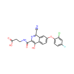 N#Cc1nc(C(=O)NCCC(=O)O)c(O)c2ccc(Oc3ccc(F)cc3Cl)cc12 ZINC000146701853