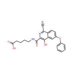 N#Cc1nc(C(=O)NCCCCC(=O)O)c(O)c2cc(Oc3ccccc3)ccc12 ZINC000146689726