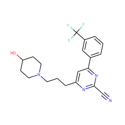 N#Cc1nc(CCCN2CCC(O)CC2)cc(-c2cccc(C(F)(F)F)c2)n1 ZINC000064528497