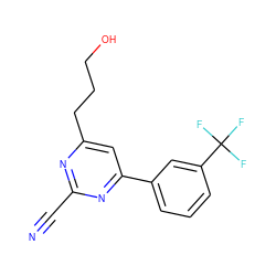 N#Cc1nc(CCCO)cc(-c2cccc(C(F)(F)F)c2)n1 ZINC000038213825