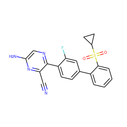 N#Cc1nc(N)cnc1-c1ccc(-c2ccccc2S(=O)(=O)C2CC2)cc1F ZINC000224774030