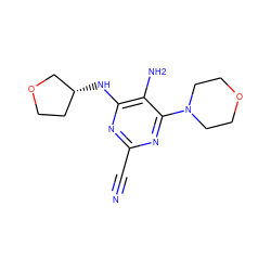 N#Cc1nc(N[C@@H]2CCOC2)c(N)c(N2CCOCC2)n1 ZINC000040980160