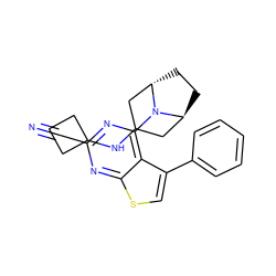 N#Cc1nc(N2[C@H]3CC[C@H]2CC(NC2CCC2)C3)c2c(-c3ccccc3)csc2n1 ZINC000146396624